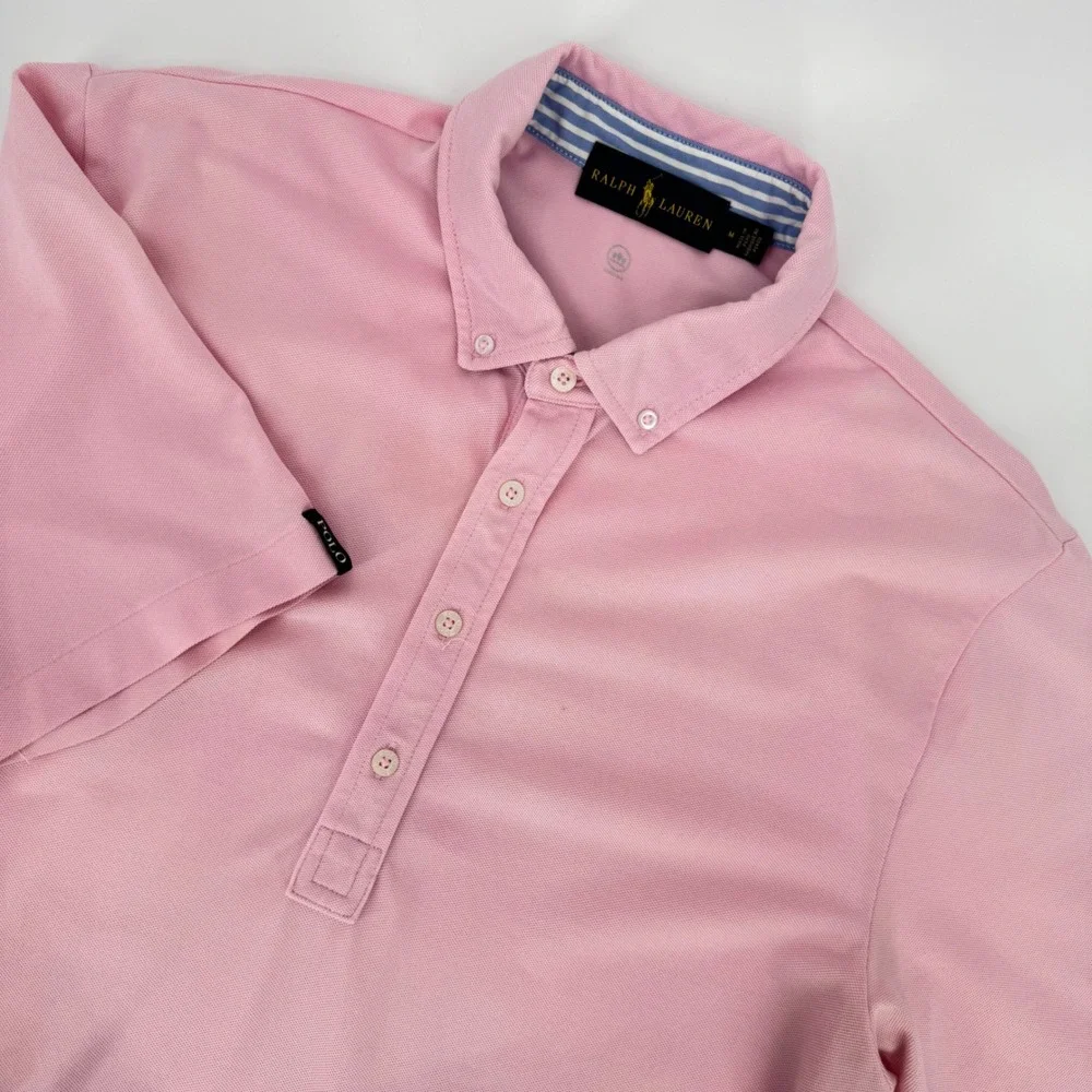 Ralph Lauren Mens Pink Short‎ Sleeve Button Down Collar Polo Shirt Size M
